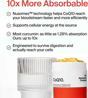 The Absorption Company CoQ10 - Heart Health & Energy Support - 60 Capsules - Fertility & Stamina Aid, Bioavailable & Third-Party Tested, High-Absorption Supplement for Men & Women, 10x More Bioavailable
