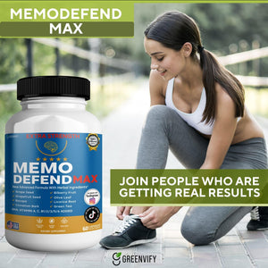 Memo Defend Max Memory Support Supplement, 60 Capsules, with Vitamins A C D E B Complex, DHA, Bacopa, Grapefruit Seed (1) GREENVIFY buy supplements Au