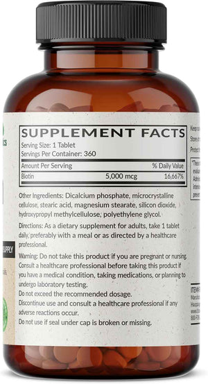 Futurebiotics Biotin 5000 MCG Supports Healthy Hair, Skin, Nails & Energy Production Non-GMO, 360 Vegetarian Tablets