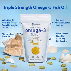 Micro Ingredients Omega-3 Fish Oil 4,200mg Softgels & Mega Probiotics 200 Billion CFU Veggie Capsules - 2 Pack Bundle - Wild-Caught, Burpless, Lemon Flavor - 40 Strains + Inulin, Acacia, & Bromelai