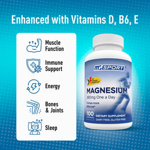 MGSPORT Magnesium Supplement 380mg - High Absorption Magnesium Complex Formula with Vitamins B6, D, E - Supports Muscle Function and Sleep Quality - 100 Servings MgSport buy supplements Au