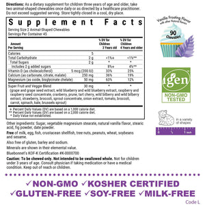 BlueBonnet Super Earth Rainforest Animalz Calcium Magnesium And Vitamin D3 Chews, Natural Vanilla Frosting, White, 90 Count