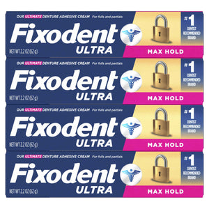Fixodent Ultra Max Hold Denture Adhesive Cream, 2.2 oz (4-Pack) – Strong False Teeth Glue and Secure Dental Adhesive for Full