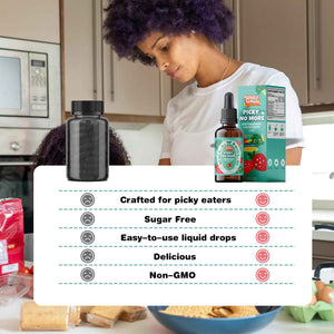 Well&Whole Sulforaphane Kids Liquid Supplement - Pick No More Broccoli Sprout Extract Drops, Hidden Greens for Picky Eaters, Daily Nutrition Support, Sugar-Free, Vegan, 60mL