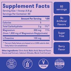 Magnesium Glycinate Powder + L-Theanine | 60 Servings | 300 mg per Scoop High Absorption Chelated Magnesium Powder for Sleep - Natural Mixed Berry Flavor, No Sugar, Support Restful Sleep & Relaxation Nuven NaturalsBuy Supplements Australia