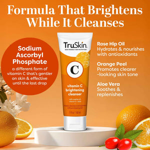 TruSkin Vitamin C Brightening Face Wash with Rosehip Oil, 4 fl oz - Vitamins C & E, Aloe Vera and MSM gently cleanse, refresh and support radiant-looking skin without over-drying