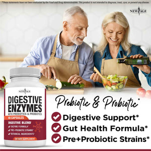 NEW AGE Digestive Enzymes for Gut Health - Probiotic Multi Enzymes with Prebiotics and Probiotics with Lipase for Women and Men for Digestive Health