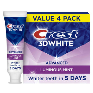 Crest 3D White Advanced, Teeth Whitening Toothpaste for Adults, 3.7 oz, 4 Pack, Cavity Protection Fluoride Toothpaste,
