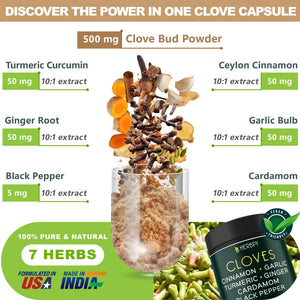 Herbpy 7in1 Clove Supplement Rich in Vitamins & Minerals Supports Digestion, Immune & Heart Health with Cinnamon, Turmeric, Ginger, Cardamom, Garlic & Black Pepper - 100 Vegan Capsules HerbpyBuy Supplements Australia