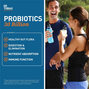 Dr. Tobias Probiotics 30 Billion, 10 Strains, 30 Billion CFU's, Targeted Release Probiotics for Women & Men, Supports Digestive Health, Shelf-Stable