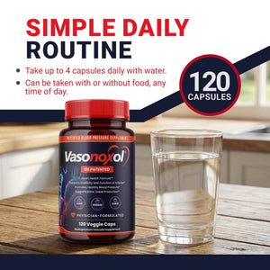 Vasonoxol U.S. Patented Nitric Oxide Supplement for Blood Pressure Support 2880mg - Physician Formulated Vascular Health Formula with L-Arginine & L-Citrulline - Vegan, Non-GMO (120 Capsules)