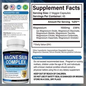 Magnesium Complex, 8 in 1, 1000mg-Glycinate, Citrate, Malate for Easy Absorption, Full Spectrum Magnesium Complex,Supports Relaxation, Sleep & Muscle Function, Magnesio Complex for Women, 180 Capsules BODUNMSCA buy supplements Au