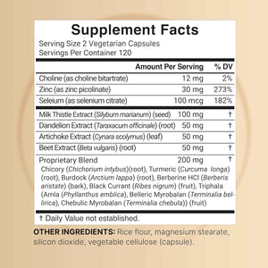 Liver 15-in-1 Complex, 240 Veggie Capsules - Herbal & Mineral Blend - Milk Thistle, Dandelion Root, Artichoke, Black Currant Oil, Turmeric, Chicory, Zinc, Choline, & More - Non-GMO