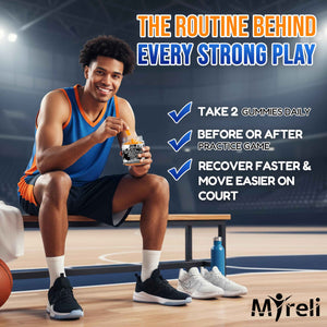 MYRELI Hydrolyzed Collagen Type II 500mg, MSM 700mg, Boswellia 200mg, Vitamin C 400mg, Rhodiola 100mg, Hyaluronic Acid 100mg, Joint Mobility, Flexibility, Basketball Athletes, Vegan, Non GMO, 60 Gummy