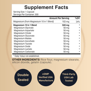Magnesium Complex 500mg, 300 Capsules | 10-in-1 Magnesium Glycinate, Citrate, Malate & More | Chelated Form for Easy Absorption | Non-GMO NatureBell buy supplements Au