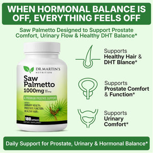 USA Grown Saw Palmetto - 180 Capsules Prostate Health Supplement - Hair Growth for Men & Women - Support to Help Maintain Normal Urination Frequency