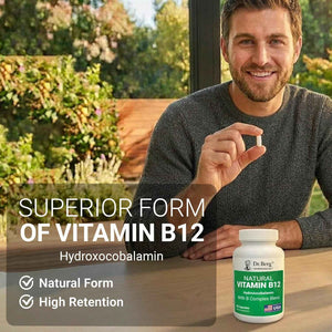 Dr. Berg Natural Vitamin B12 1000 mcg (Hydroxocobalamin) 60 Capsules - Energy, Brain & Nervous System Support* - w/B-Complex + Magnesium - 4X Lab Tested, GMO-Free, No Fillers