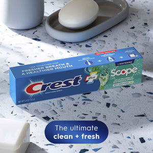 Crest + Scope Whitening Toothpaste - Pack of 3, 5.4 Oz Tubes - Anticavity Fluoride Toothpaste, Fresh Breath, Kills Germs - Tartar Protection,