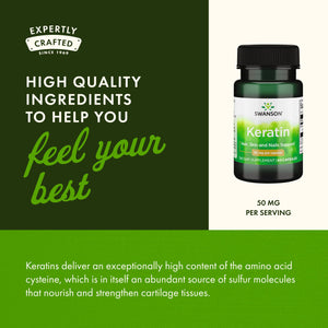 Swanson Keratin (from Tibetan Wool) - Natural Supplement Promoting Healthy Joints, Hair, Skin & Nails - Helps Nourish Healthy Connective Tissues - (60 Capsules, 50mg Each) SwansonBuy Supplements Australia