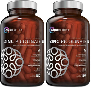 OmniBiotics Zinc Picolinate 30mg Supplement - High Absorption Zinc for Immune System, Healthy Skin, and Energy Support - 180 Vegan Capsules