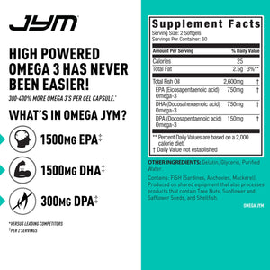 JYM Supplement Science Omega JYM Fish Oil 2800mg, High Potency Omega 3, EPA, DHA, DPA for Brain, Heart, & Joint Support 120 Soft Gels JYM Supplement Science buy supplements Au