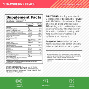 Optimum Nutrition Creatine Monohydrate Plus Powder, Strawberry Peach Flavored Creatine Performance Blend, with Electrolytes for Hydration, Added Vitamins
