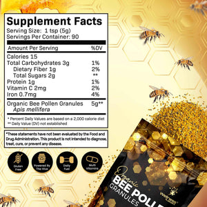 Bee Pollen Granules Third-Party Tested, 1 Lbs. - Bee Pollen for Women, Keto-Friendly Super Food Supplement Packed with Proteins, Vitamins & Minerals - Immune Support, Energy Boost, Digestive Wellness