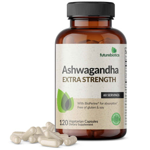 Futurebiotics Ashwagandha Extra Strength Stress & Mood Support 100 Capsules - Vegetarian, Non-GMO, Gluten-FREE, Soy-FREE, BioPerine for High Absorption