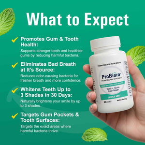 ProBiora Professional Strength Oral Probiotics for Teeth and Gums - Dental Probiotic for Oral Health - Bad Breath Treatment for Adults - Tooth Whitening - ProBiora3 Probiotic Blend - 90 Mint Tablets