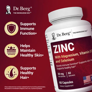 Dr. Berg Zinc 30mg Enhanced with Magnesium, Vitamin D3, Selenium, & Copper - Zinc Supplements for Men & Women - Chelated Zinc for Immune, Skin, Hair, & Nails Support* - 60 Capsules Dr. Berg NutritionalsBuy Supplements Australia
