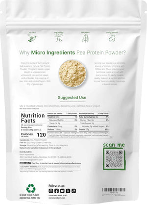 Micro Ingredients North American Grown, Pea Protein Powder, 5 Pounds - Plant Based, Unflavored - Complete Vegan Protein Source with BCAAs & EAAs - 27g Serving - Non-GMO, Keto Friendly