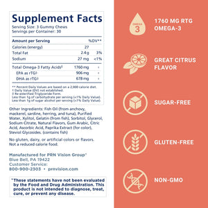 Omega 3 Gummy Chewables - 90 Gel Chews, 30-Day Supply, Citrus Flavor - 1760mg Ultra-Pure rTG Omega 3 for Eye, Heart, Brain, Joint & Immune Health PRN Physician Recommended NutriceuticalsBuy Supplements Australia