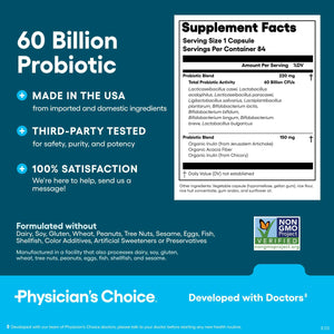 Physician's CHOICE Probiotics 60 Billion CFU - 10 Strains + Organic Prebiotics - Immune, Digestive & Gut Health - Supports Occasional Constipation, Diarrhea, Gas & Bloating - for Women & Men - 84ct