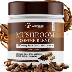 Mushroom Coffee, 90 Servings Organic Mushrooms Instant Coffea, Great Tasting Colombian Keto Coffee, 7 Superfood Mishrooms Lions Mane, Chaga, Reishi, Cordyceps, Maitake, Shiitake, and Turkey Tail