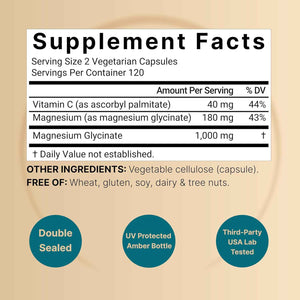 NatureBell Pure Magnesium Glycinate 1,000 mg, 240 Vegetarian Capsules - 1,000 mg Magnesium Glycinate Per Serving - Chelated Magnesium Form with Vitamin C - Non-GMO, Filler Free, cGMP Manufactured