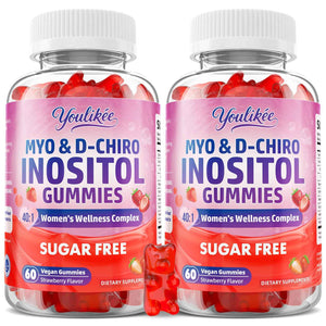 Myo-Inositol & D-Chiro Inositol Gummies for Women, Sugar-Free, 60 Count - Ideal 40:1 Ratio with Vitamin D3, Folate, Magnesium and Zinc - Support Female Health & Wellness, Strawberry Flavor