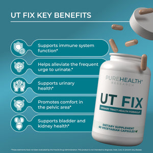 PUREHEALTH RESEARCH UT Fix - Urinary Tract Health Formula - Urinary Tract Support for Women & Men - Cranberry Supplement with D Mannose 1000mg, Vitamin D3 & Bee Propolis - 60 Capsules PUREHEALTH RESEARCHBuy Supplements Australia