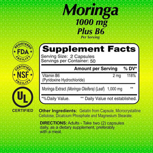 ALFA VITAMINS Moringa with Vitamin B6 Nutrient-Rich Superfood Supplement with Antioxidants & Essential B Vitamins - 100 Capsules (2-Pack)