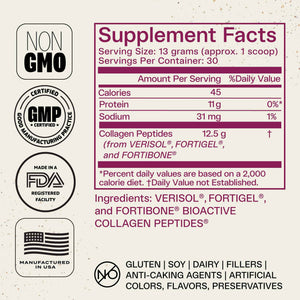 FORTIBONE Collagen - 3 Clinically-Supported Bioactive Collagen Peptides with FORTIBONE, FORTIGEL, VERISOL Unflavored Collagen for Women - Reduce Wrinkles