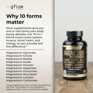 gflow vitamins Magnesium Complex Supplement - 10 Active Forms, Glycinate, Citrate, Malate, Oxide, Taurate, Aspartate, Gluconate, Ascorbate, Lactate, Carbonate, Plus More with Vitamin C B1 B2 B6 B12 gflow vitamins buy supplements Au