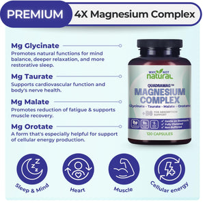 4-in-1 Magnesium Complex Supplement - Glycinate, Taurate, Malate, Orotate Blend - 300 mg per Serving, 120 Capsules Why Not Natural buy supplements Au