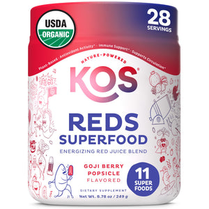 KOS Reds Superfood Powder for Antioxidants - USDA Certified Organic Beet Root, Goji Berries, Acai, Pomegranate, Coconut Water & Digestion Enzymes- Goji Berry Popsicle Flavor Juice Mix - 28 Servings KOS buy supplements Au