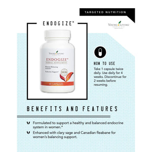 Young Living - EndoGize 60 Capsules | Hormonal Health & Endocrine System Support with Essential Oils | Daily Herbal Supplement for Women's Wellness & Balancing Formula Young Living buy supplements Au