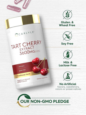 Carlyle Tart Cherry Extract Capsules - 200 Count - Non-GMO and Gluten Free Formula - Traditional Herb Supplement