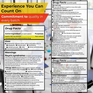 TIME-Cap Labs 1000 Regular Strength Aspirin 325mg - Delayed Release Enteric Coated Tablets for Minor Aches and Pains, NSAID Pain Reliever & Fever Reducer for Adults and Children 12 Years and Older