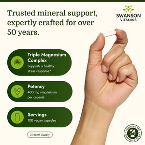 Swanson Triple Magnesium Complex - 100 Capsules, 400mg Each Swanson buy supplements Au