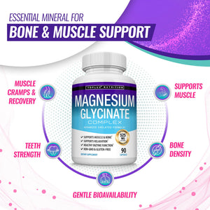 Magnesium Glycinate 525mg - High Absorption Chelated Magnesium Supplement Made with Pure Magnesium Glycinate - Supports Muscles, Sleep, Cramps, Recovery Bisglycinate Complex Vegan Non-GMO 90 Capsules Toplux buy supplements Au