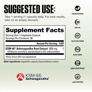 NutraBio Ashwagandha KSM-66 - Ashwagandha Herbal Supplement for Stress, Mood, & Performance - 600 MG of Clinically Studied KSM66 60 Capsules