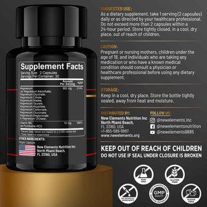 Magnesium 10X Complex - 900mg Elemental Magnesium - Glycinate, Gluconate, Malate, Orotate, Carbonate, Asparate, Taurate, Citrate, Bisglycinate, Ascorbate + Vitamin B6 for Superior Absorption