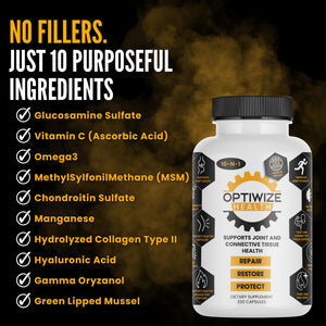 OptiWize 10-N-1 Joint Support Hydrolyzed Collagen,MSM, Hyaluronic Acid, Glucosamine,Chondroitin & More- Targets Joint Discomfort, Improves Mobility & Flexibility 320 Caps for Men & Women Made in USA OptiWizeBuy Supplements Australia